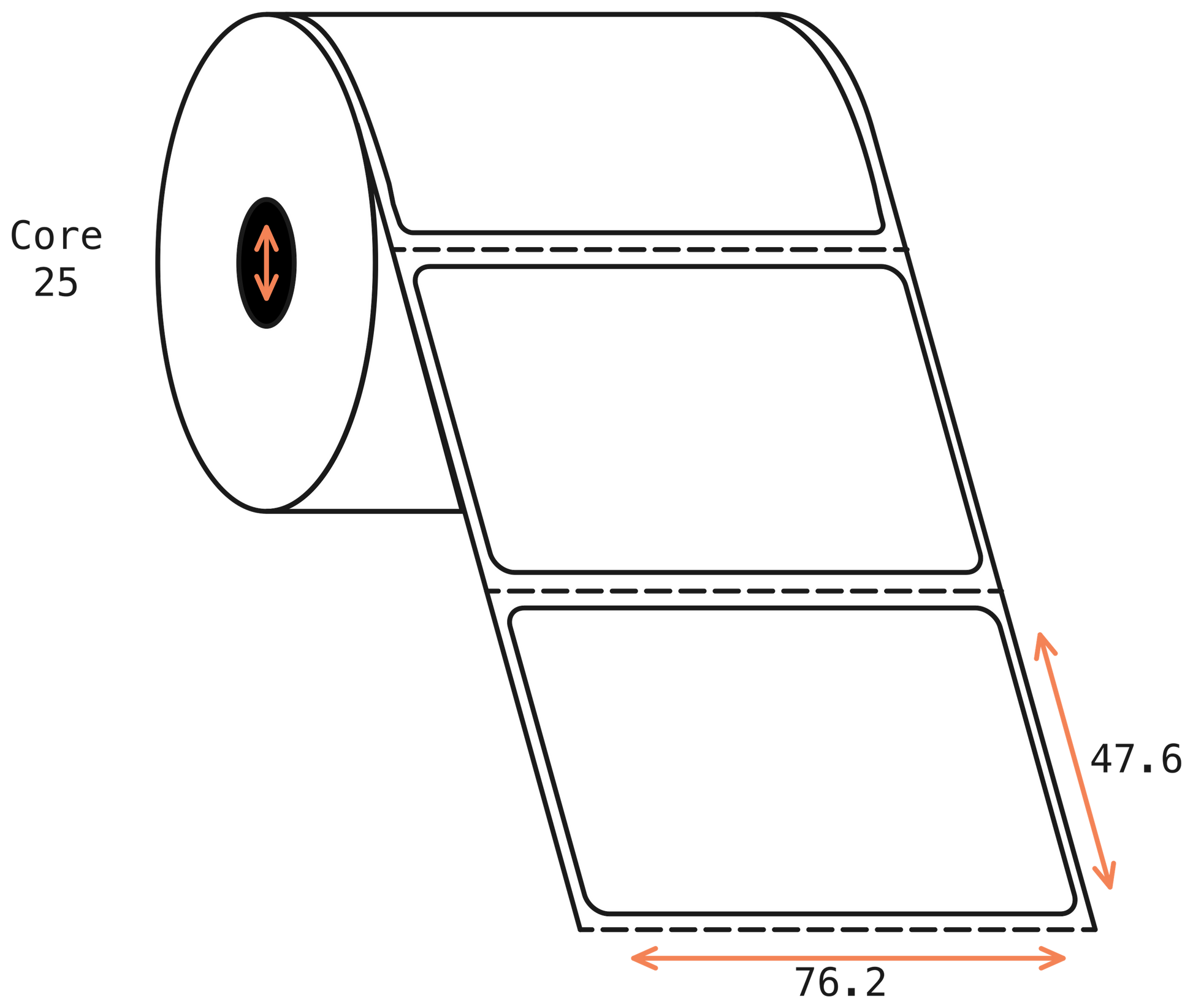 Direct Thermal 76x48mm 1 Across Matt Labels 25mm Core, 1500/Roll, 20 Rolls/Carton, Permanent