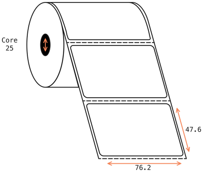 Direct Thermal 76x48mm 1 Across Matt Labels 25mm Core, 1500/Roll, 20 Rolls/Carton, Permanent