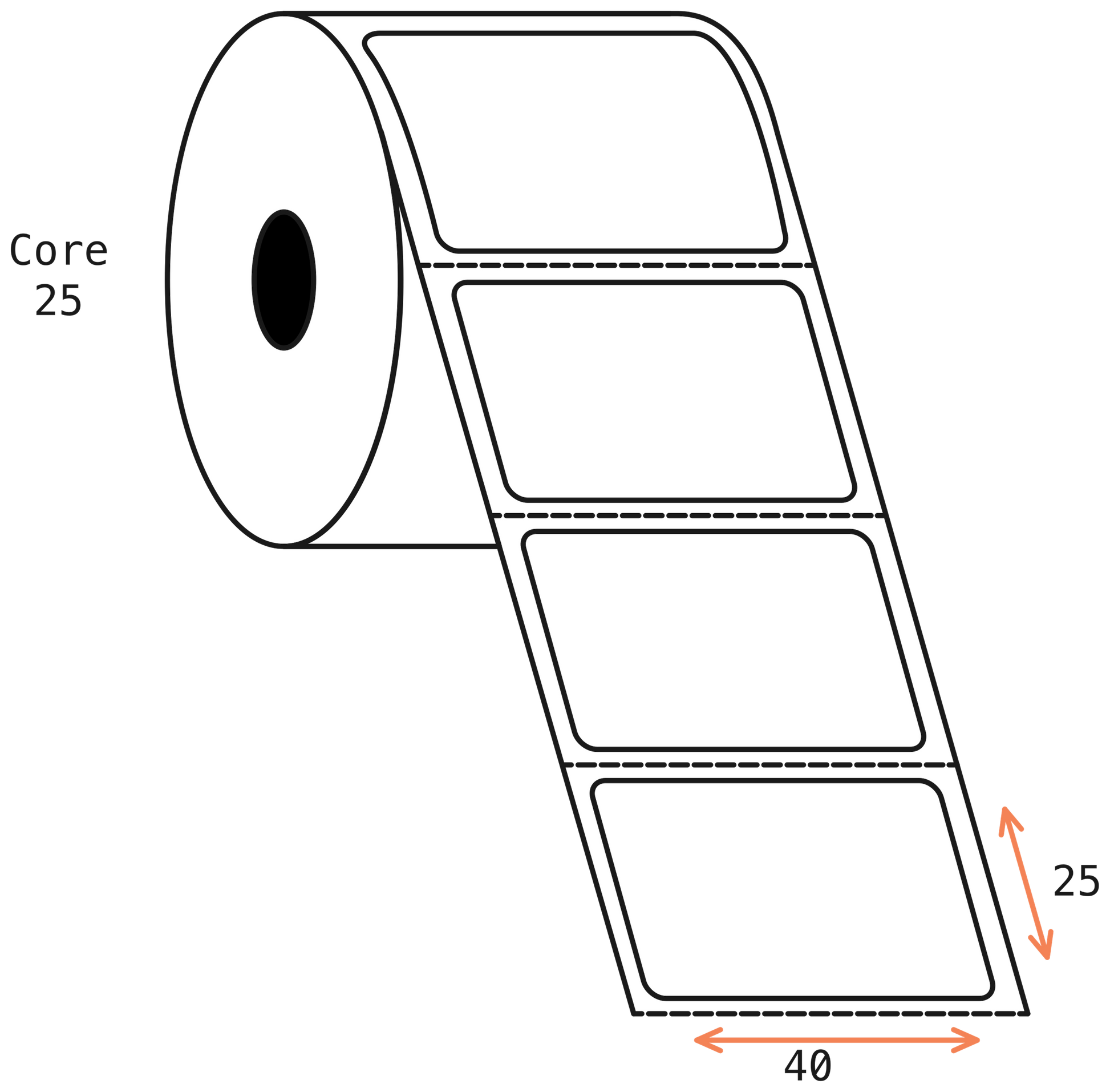 Direct Thermal 40x25mm 1 Across Matt Labels 25mm Core, 2500/Roll, 20 Rolls/Carton, Permanent