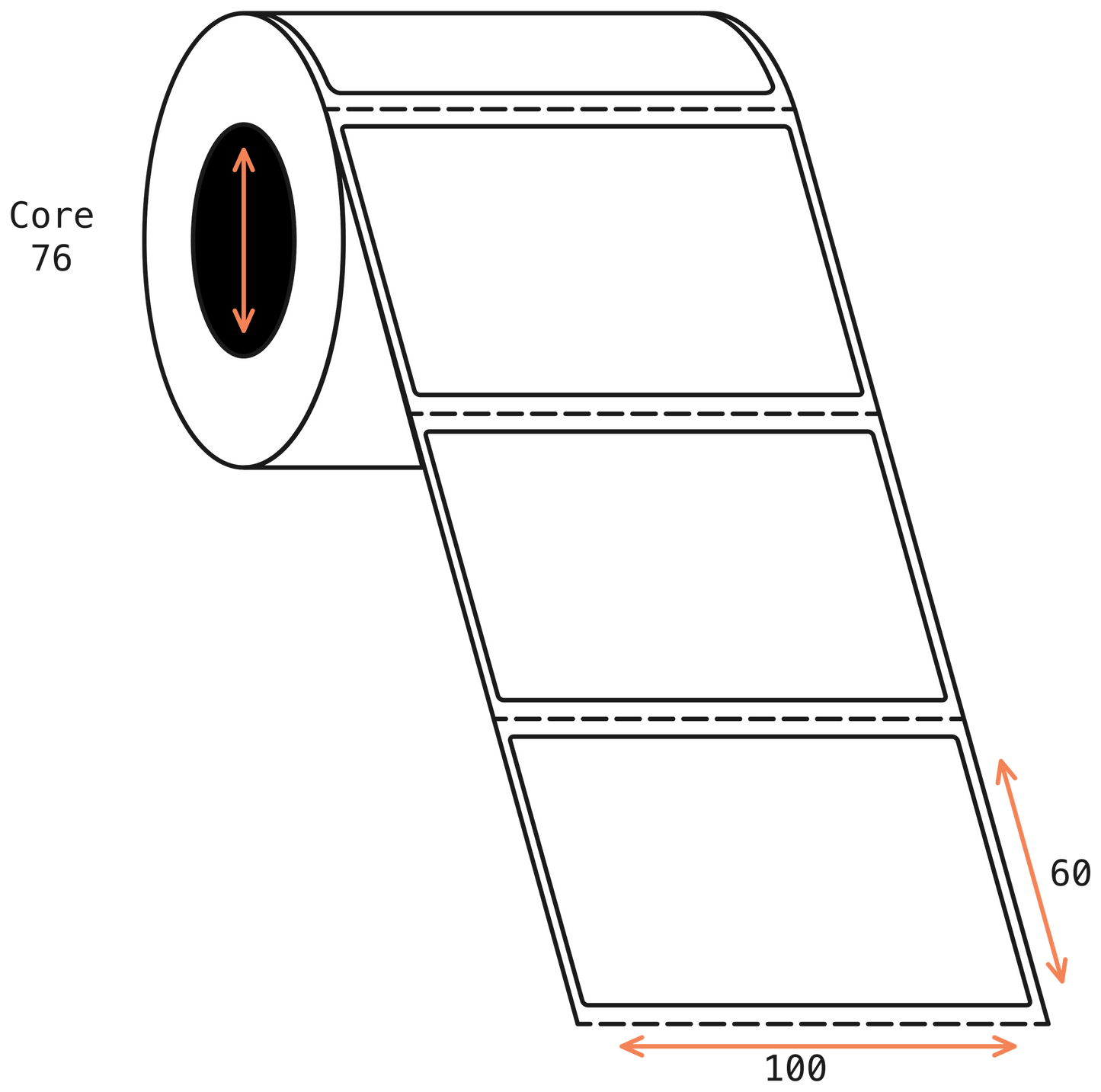 Direct Thermal 100x60mm 1 Across Matt Labels 76mm Core, 2000/Roll, 10 Rolls/Carton, Perm NoPerf