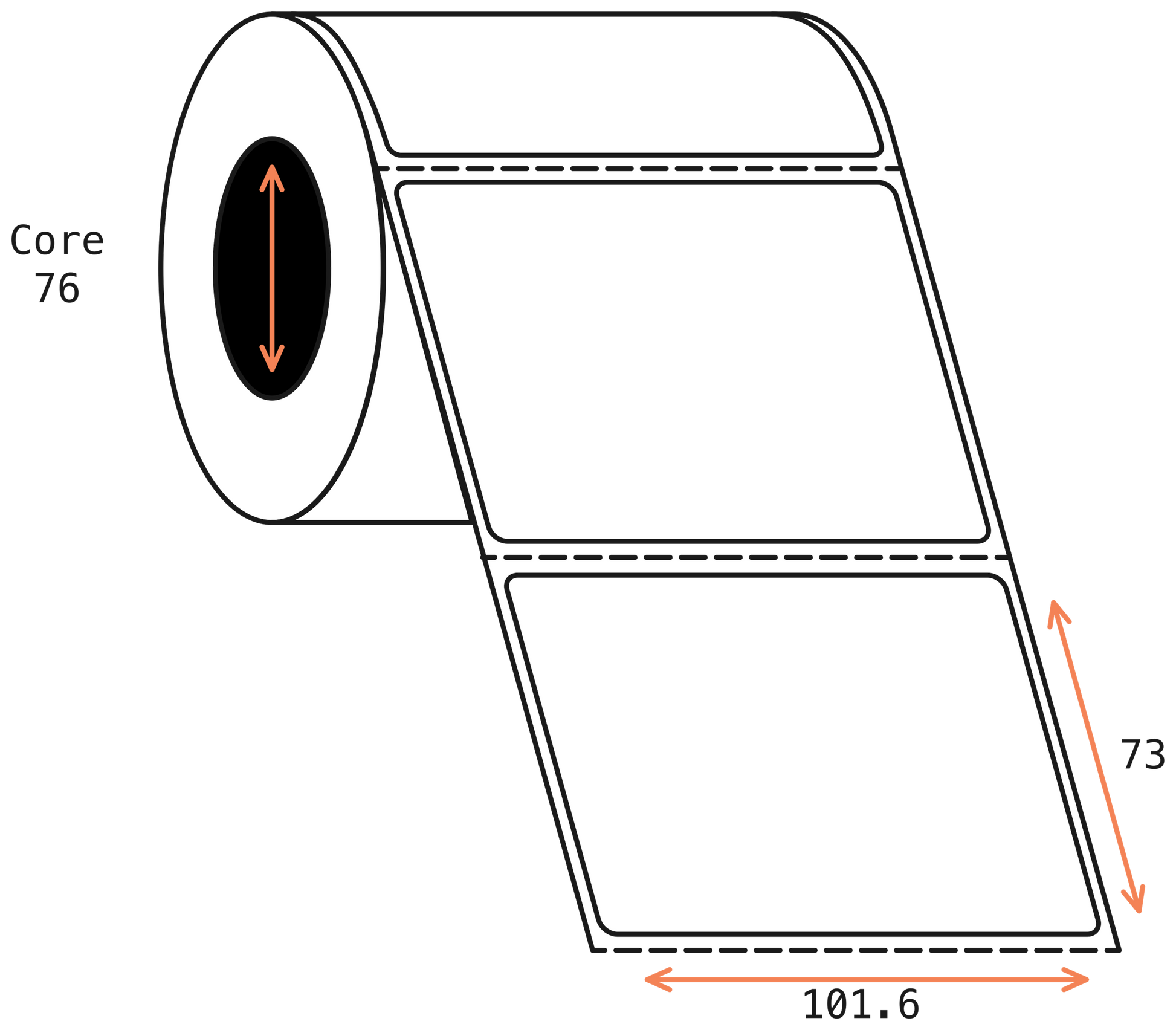 Thermal Transfer 101x73mm 1 Across Matt Labels 76mm Core, 2000/Roll, 8 Rolls/Carton, Permanent