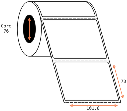 Thermal Transfer 101x73mm 1 Across Matt Labels 76mm Core, 2000/Roll, 8 Rolls/Carton, Permanent