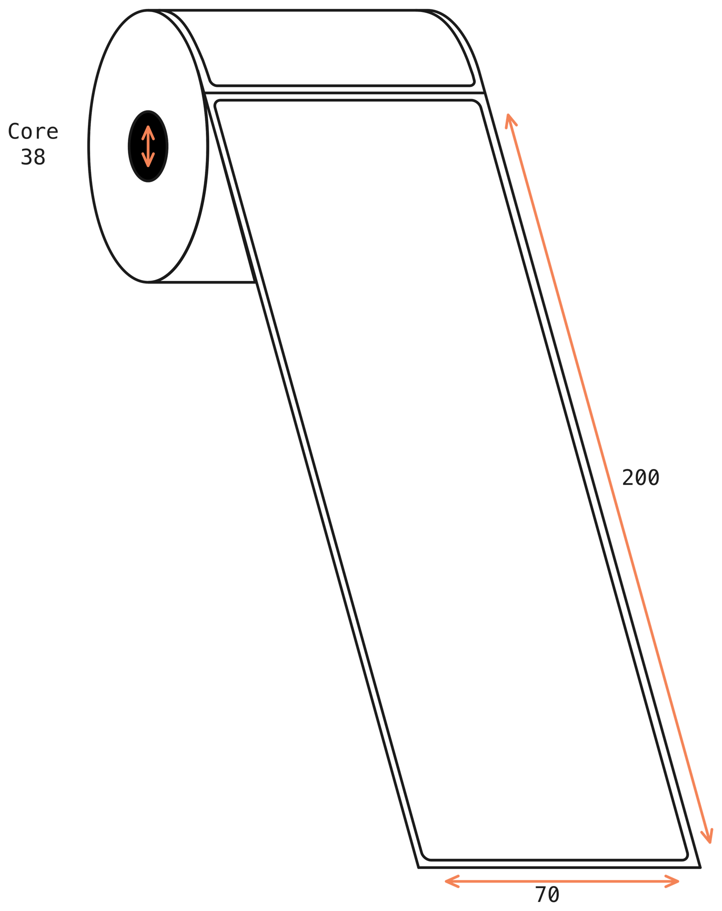 Direct Thermal 70x200mm 1 Across Matt Labels 38mm Core, 325/Roll, 20 Rolls/Carton, Permanent