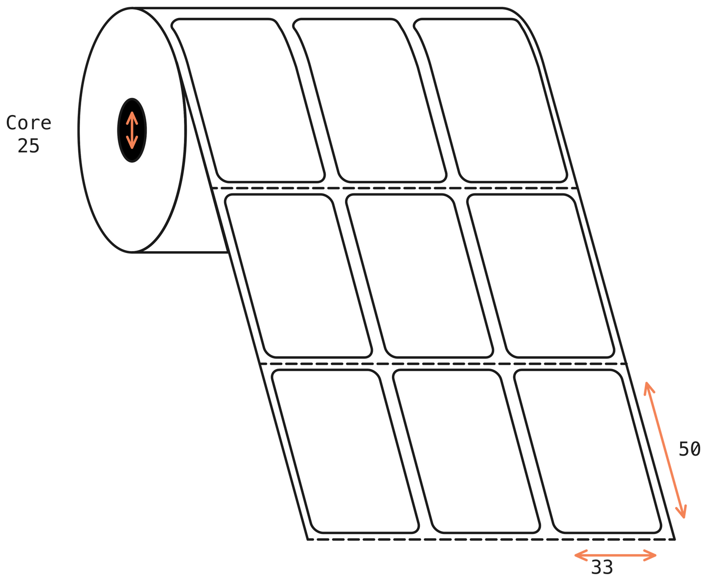 Direct Thermal 33x50mm 3 Across Matt Labels 25mm Core, 3000/Roll, 20 Rolls/Carton, Permanent