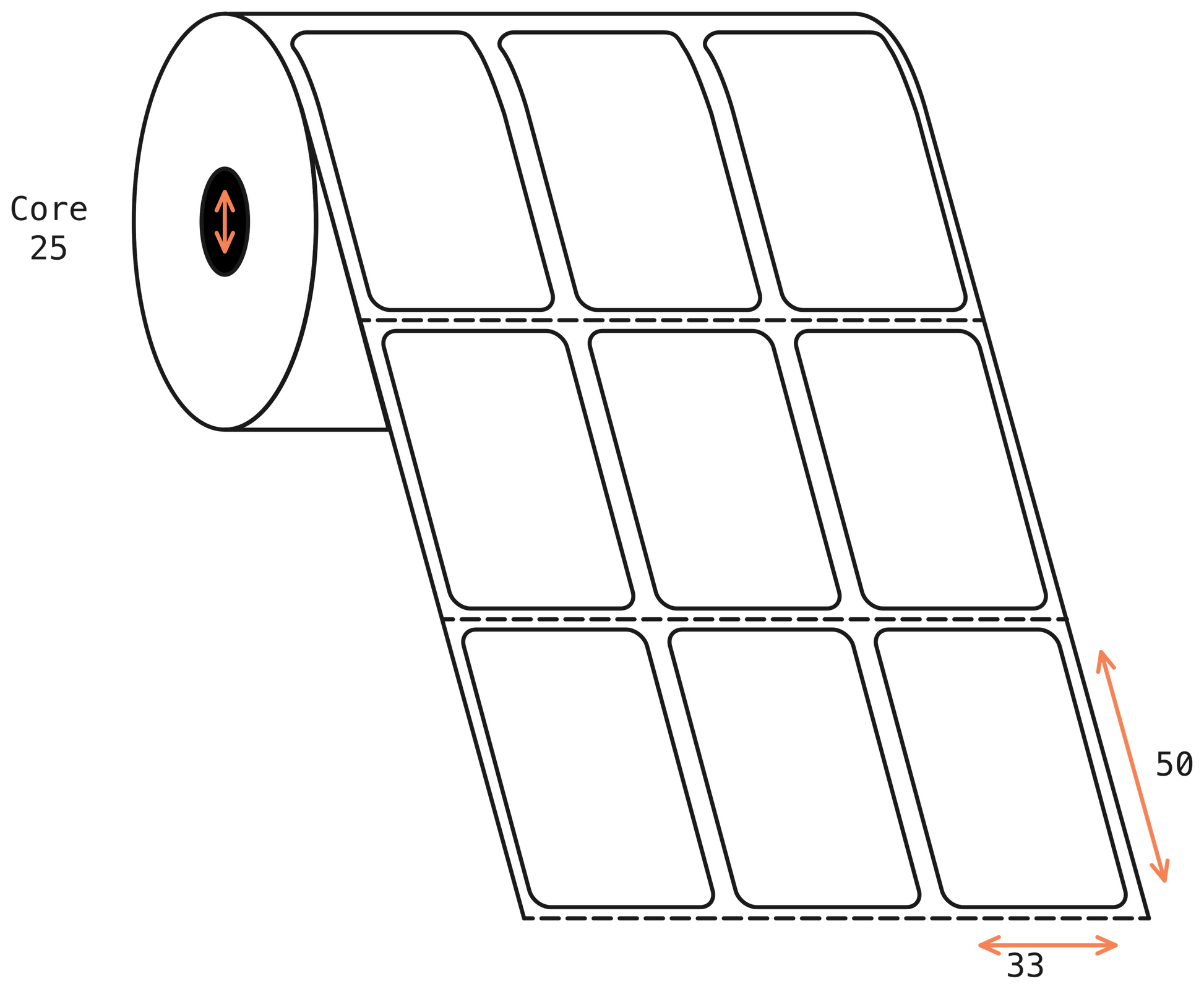 Direct Thermal 33x50mm 3 Across Matt Labels 25mm Core, 3000/Roll, 20 Rolls/Carton, Permanent