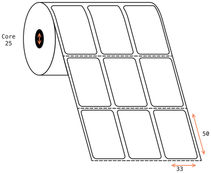 Direct Thermal 33x50mm 3 Across Matt Labels 25mm Core, 3000/Roll, 20 Rolls/Carton, Permanent