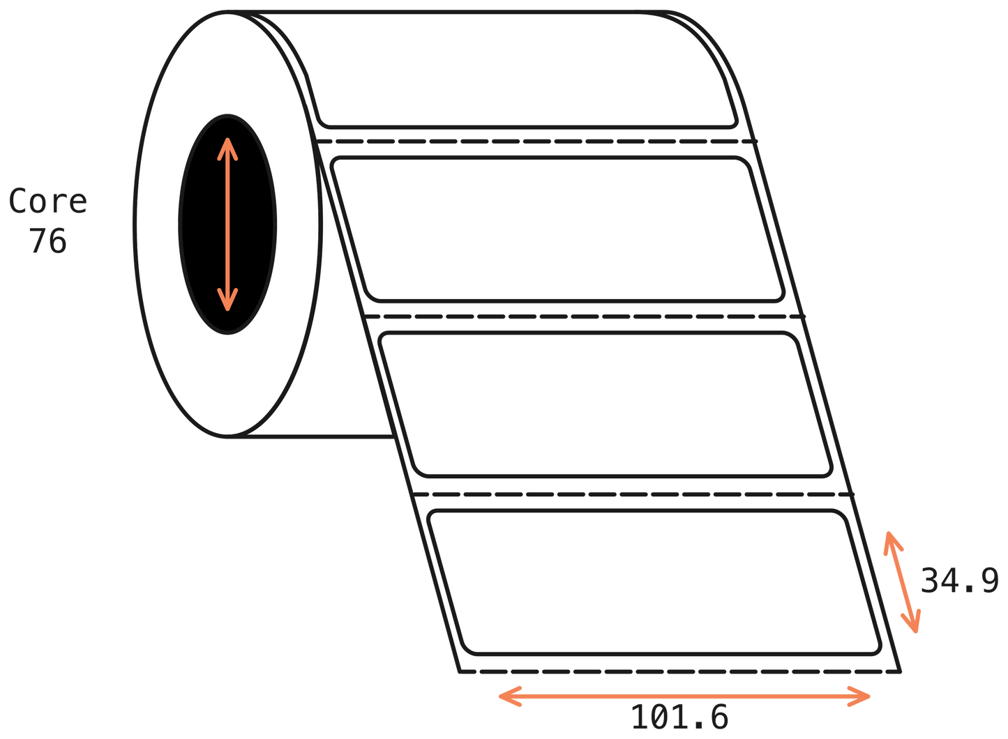 Direct Thermal 101x35mm 1 Across Matt Labels 76mm Core, 4000/Roll, 8 Rolls/Carton, Permanent