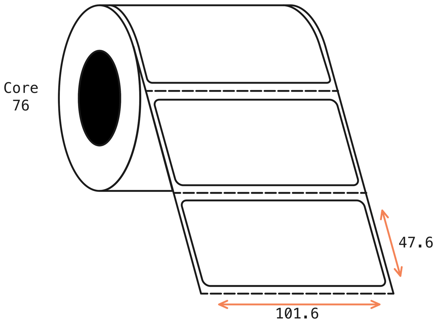 Direct Thermal 101x48mm 1 Across Matt Labels 76mm Core, 3000/Roll, 8 Rolls/Carton, Permanent