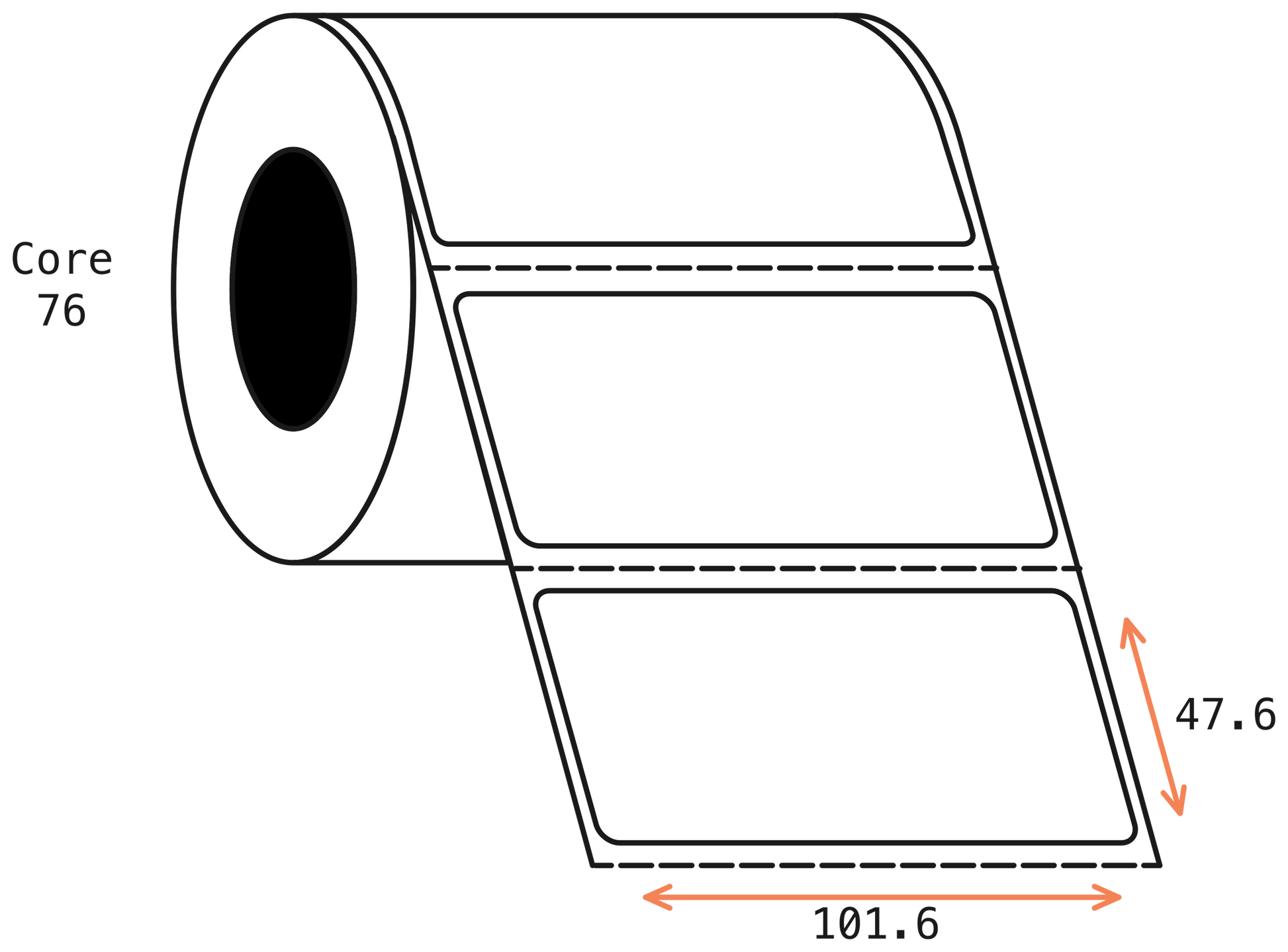 Direct Thermal 101x48mm 1 Across Matt Labels 76mm Core, 3000/Roll, 8 Rolls/Carton, Permanent