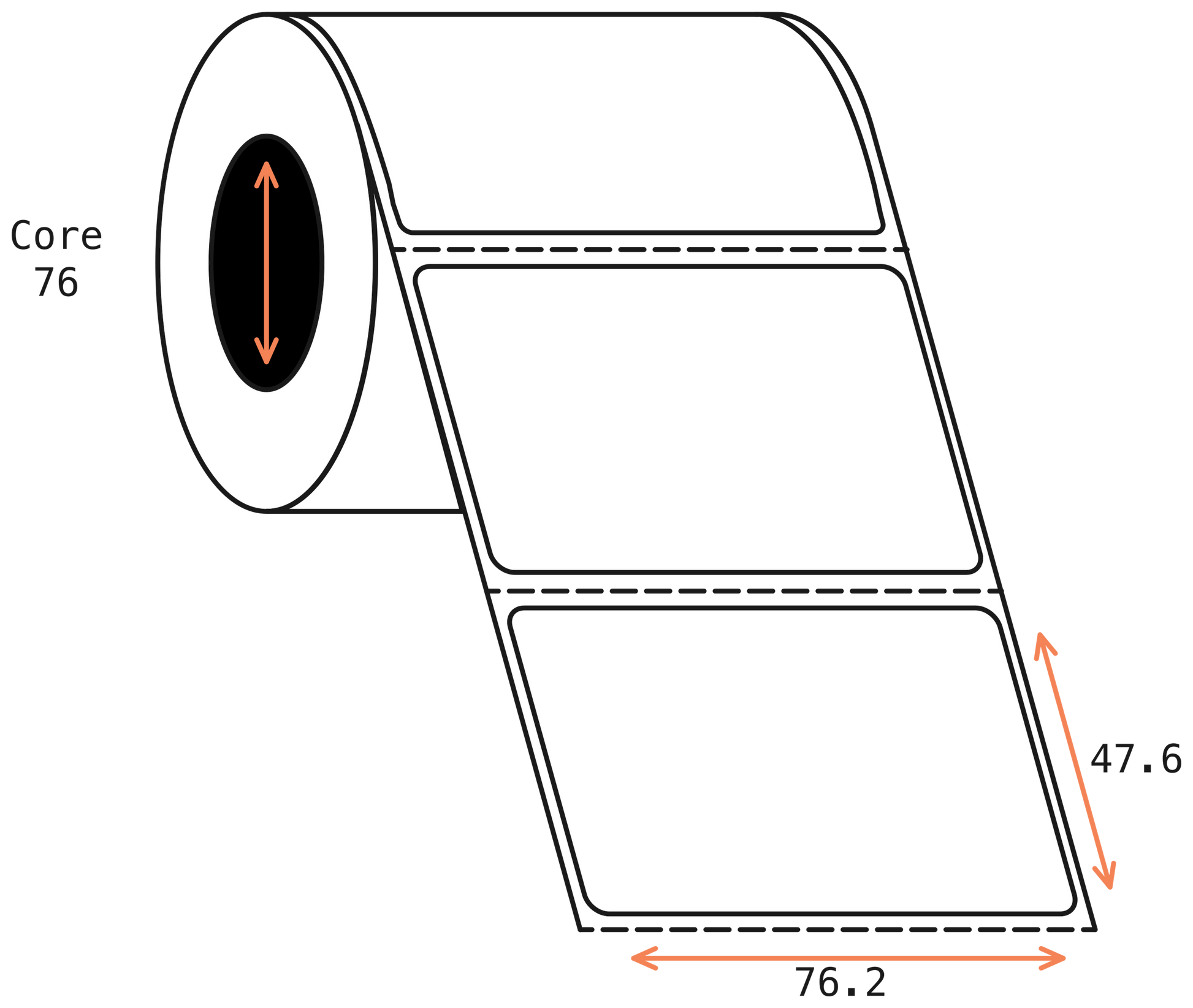 Thermal Transfer 76x48mm 1 Across Matt Labels 76mm Core, 3000/Roll, 8 Rolls/Carton, Permanent