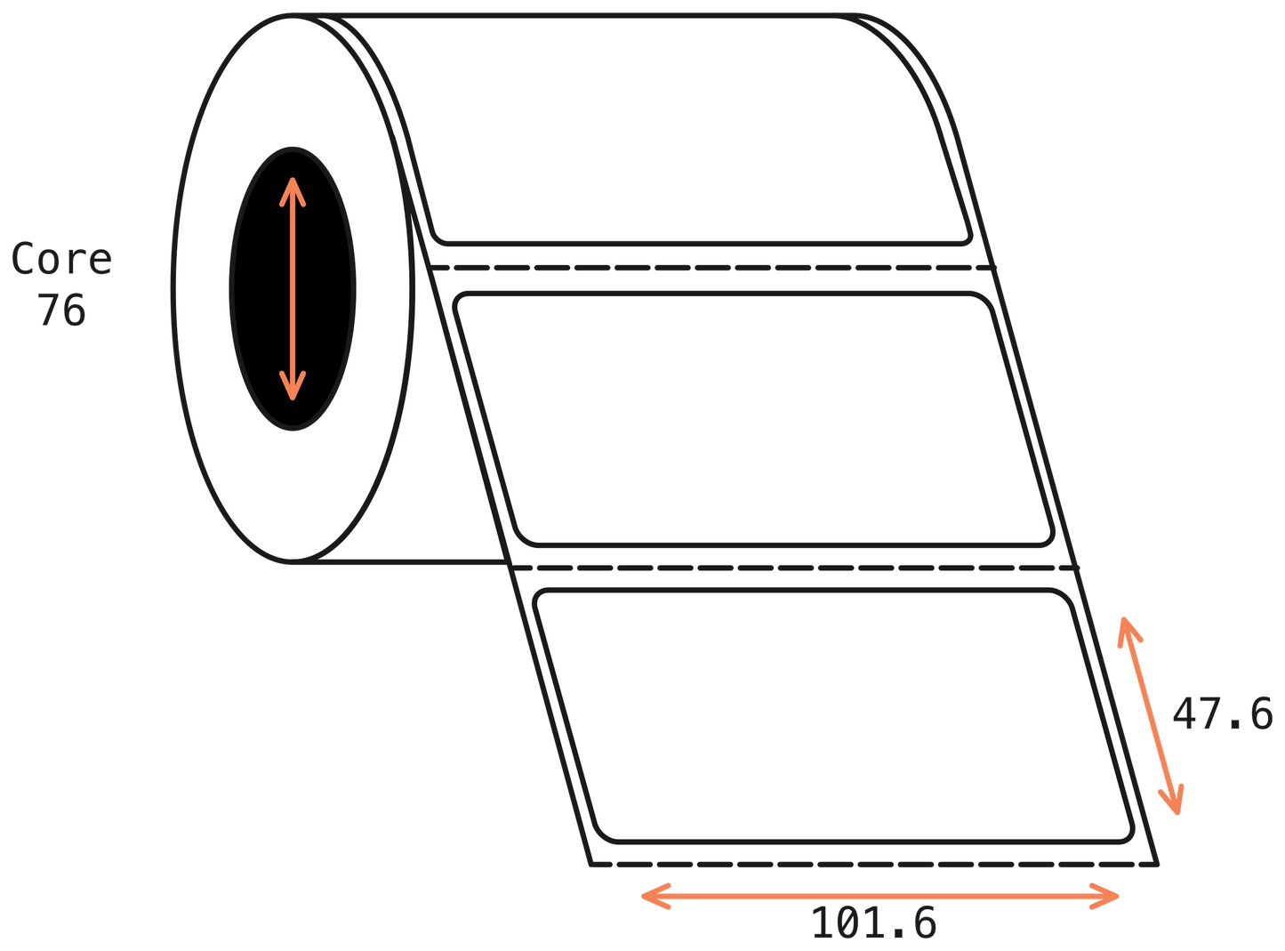 Thermal Transfer 101x48mm 1 Across Gloss Labels 76mm Core, 3000/Roll, 8 Rolls/Carton, Permanent