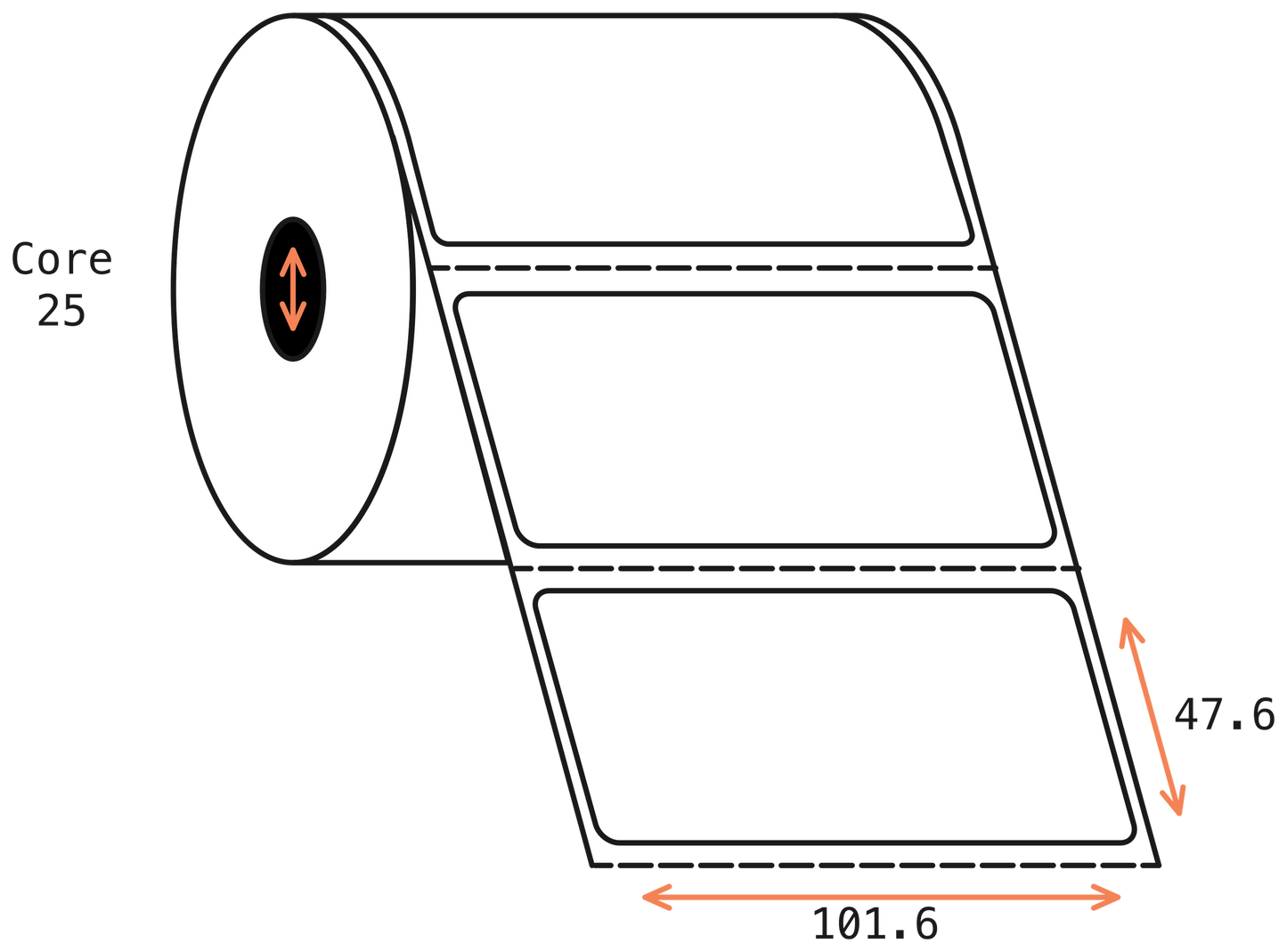 Direct Thermal 101x48mm 1 Across Matt Labels 25mm Core, 1500/Roll, 20 Rolls/Carton, Permanent