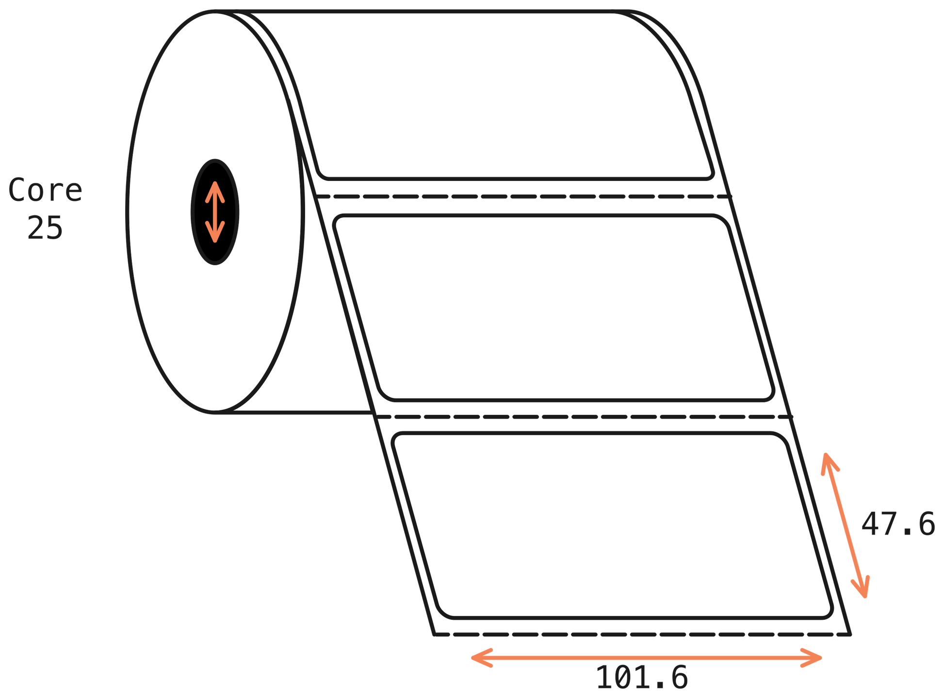 Direct Thermal 101x48mm 1 Across Matt Labels 25mm Core, 1500/Roll, 20 Rolls/Carton, Permanent