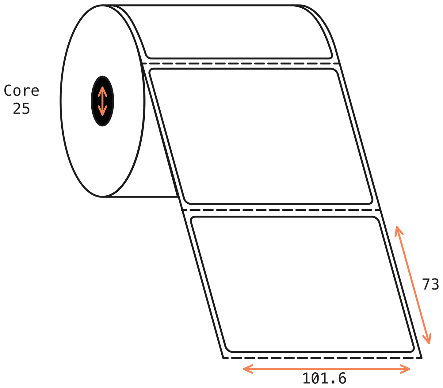 Direct Thermal 101x73mm 1 Across Matt Labels 25mm Core, 1000/Roll, 20 Rolls/Carton, Permanent