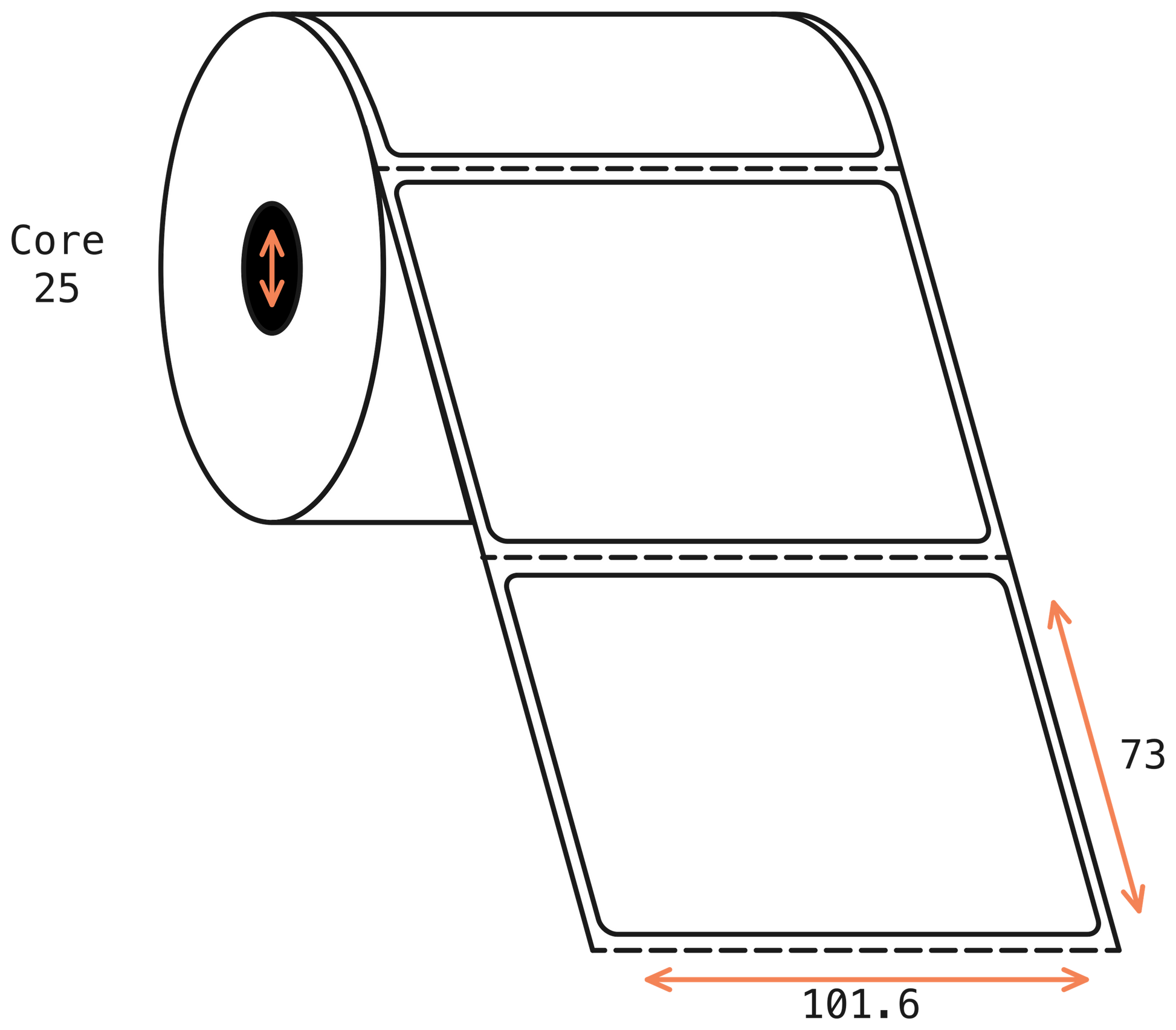 Direct Thermal 101x73mm 1 Across Matt Labels 25mm Core, 1000/Roll, 20 Rolls/Carton, Permanent