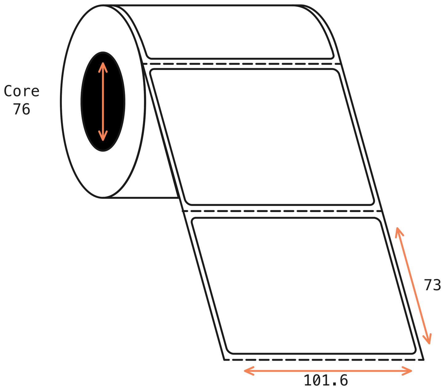 Thermal Transfer 101x73mm 1 Across Gloss Labels 76mm Core, 2000/Roll, 8 Rolls/Carton, Permanent