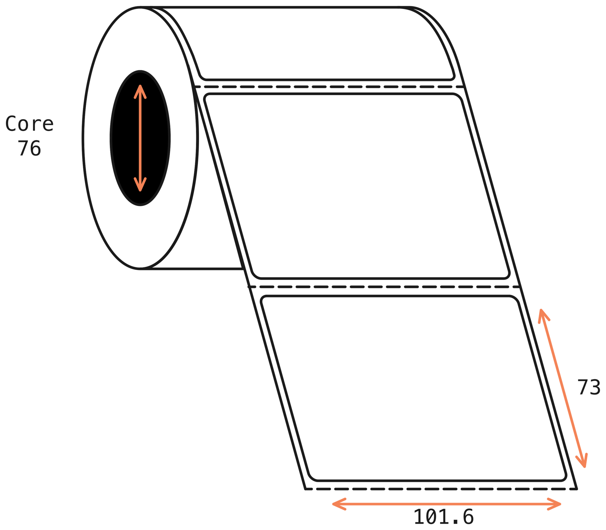 Thermal Transfer 101x73mm 1 Across Gloss Labels 76mm Core, 2000/Roll, 8 Rolls/Carton, Permanent
