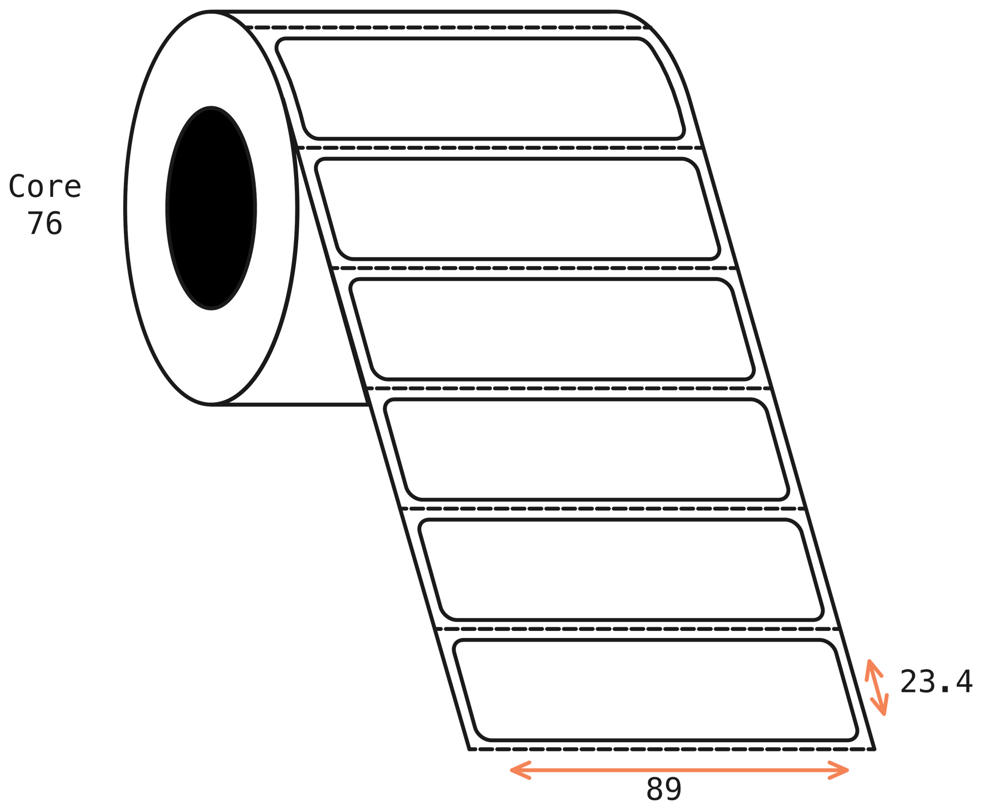 Thermal Transfer 89x24mm 1 Across Matt Labels 76mm Core, 5000/Roll, 8 Rolls/Carton, Permanent