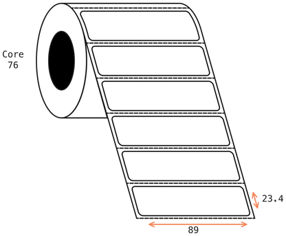 Thermal Transfer 89x24mm 1 Across Matt Labels 76mm Core, 5000/Roll, 8 Rolls/Carton, Permanent