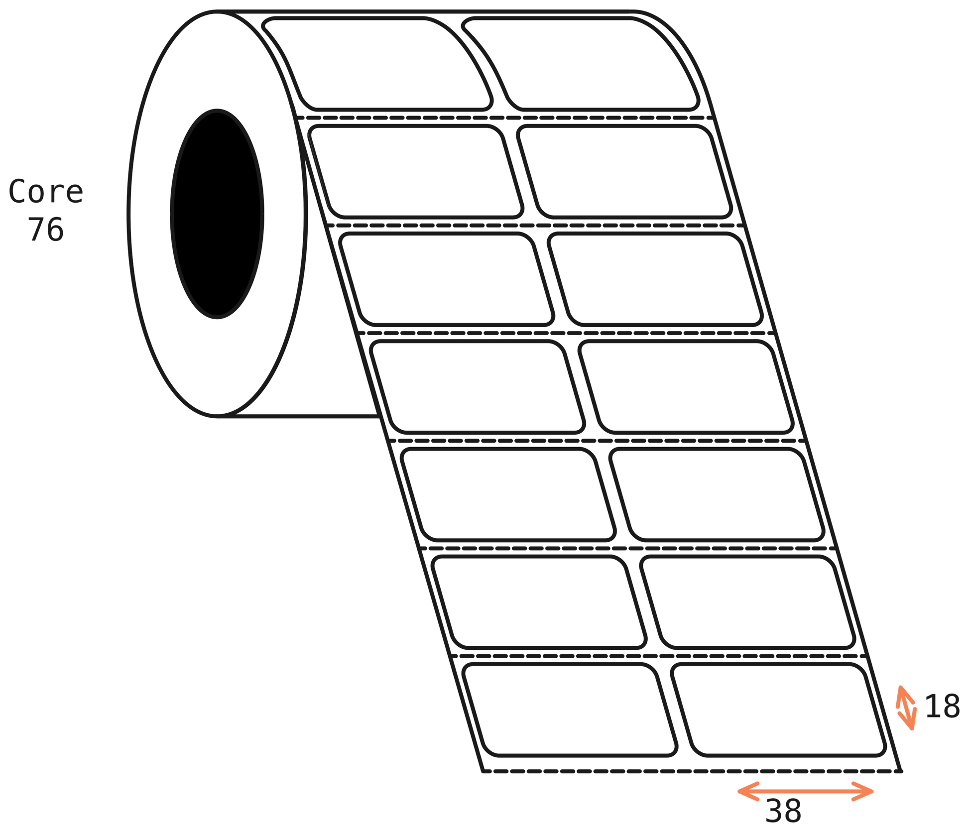 Thermal Transfer 38x18mm 2 Across Matt Labels 76mm Core, 7,000/Roll, 8 Rolls/Carton, Permanent