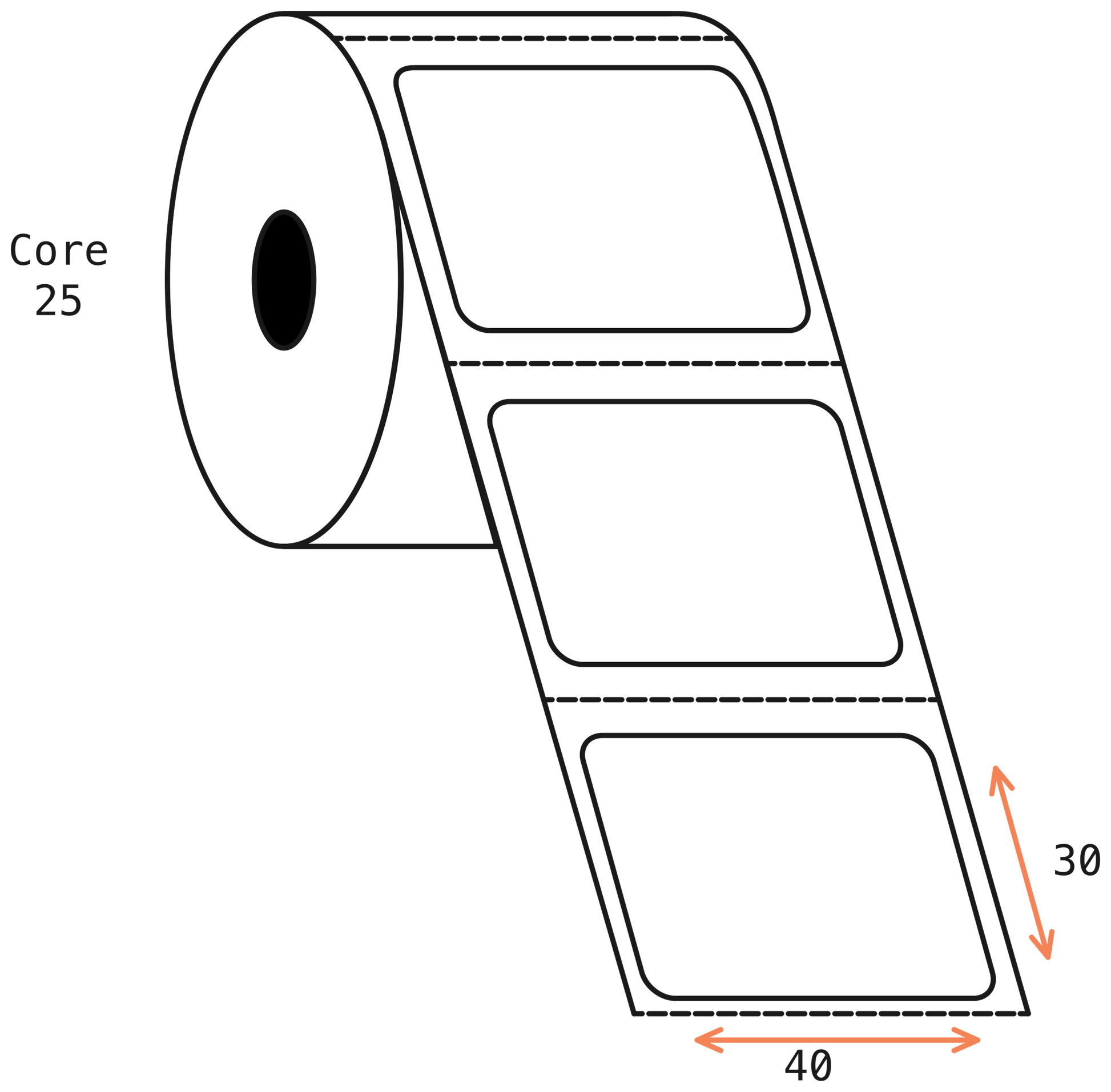 Thermal Transfer 40x30mm 1 Across Matt Labels 25mm Core, 1250/Roll, 20 Rolls/Carton, Permanent