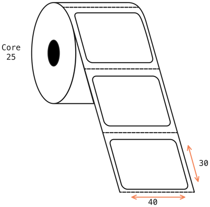 Thermal Transfer 40x30mm 1 Across Matt Labels 25mm Core, 1250/Roll, 20 Rolls/Carton, Permanent
