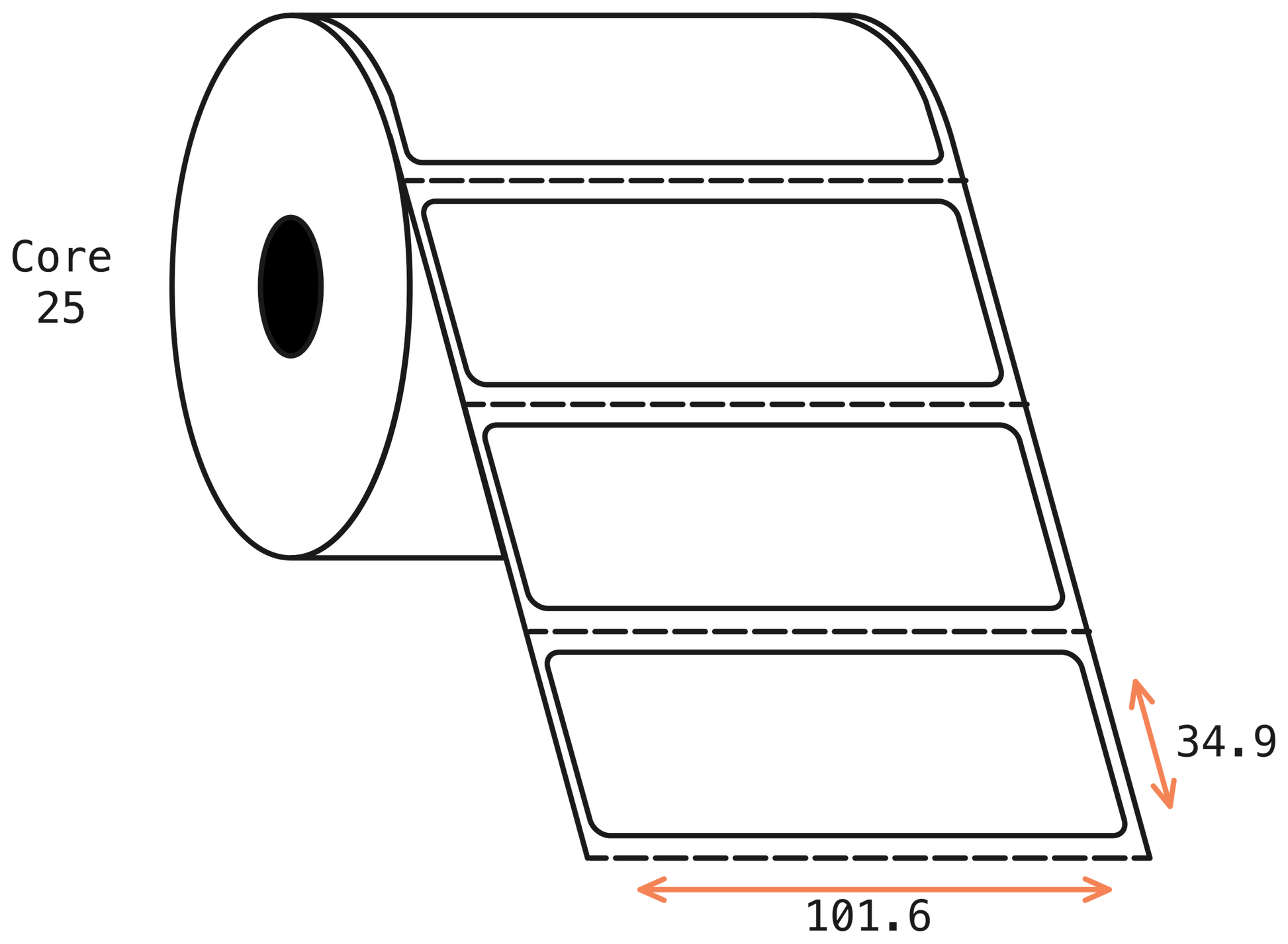 Thermal Transfer 101x35mm 1 Across Matt Labels 25mm Core, 2000/Roll, 20 Rolls/Carton, Permanent