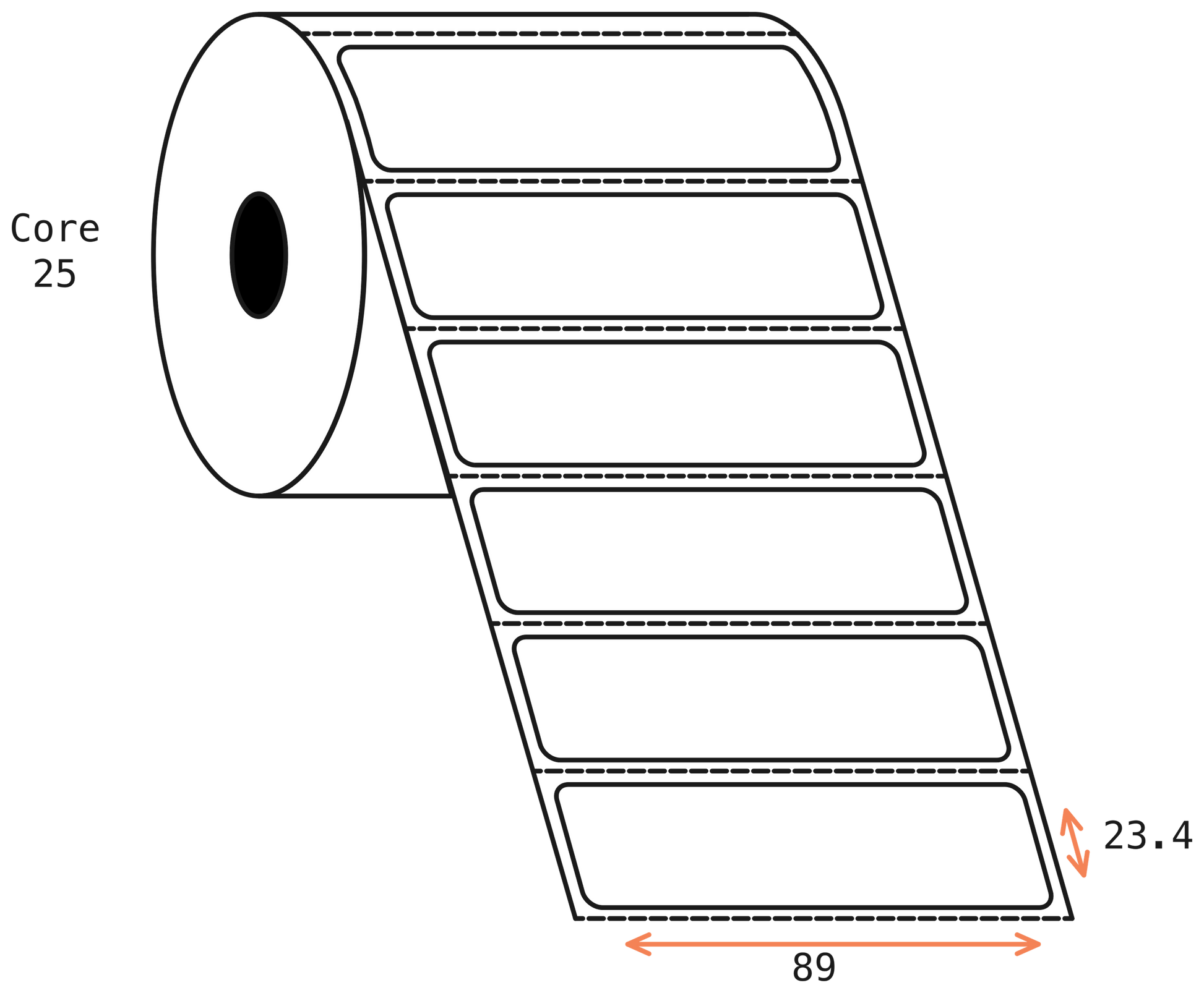 Thermal Transfer 89x24mm 1 Across Matt Labels 25mm Core, 2500/Roll, 20 Rolls/Carton, Permanent