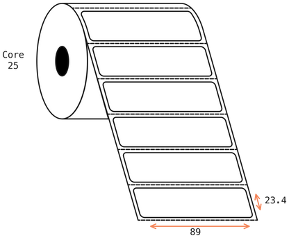 Thermal Transfer 89x24mm 1 Across Matt Labels 25mm Core, 2500/Roll, 20 Rolls/Carton, Permanent