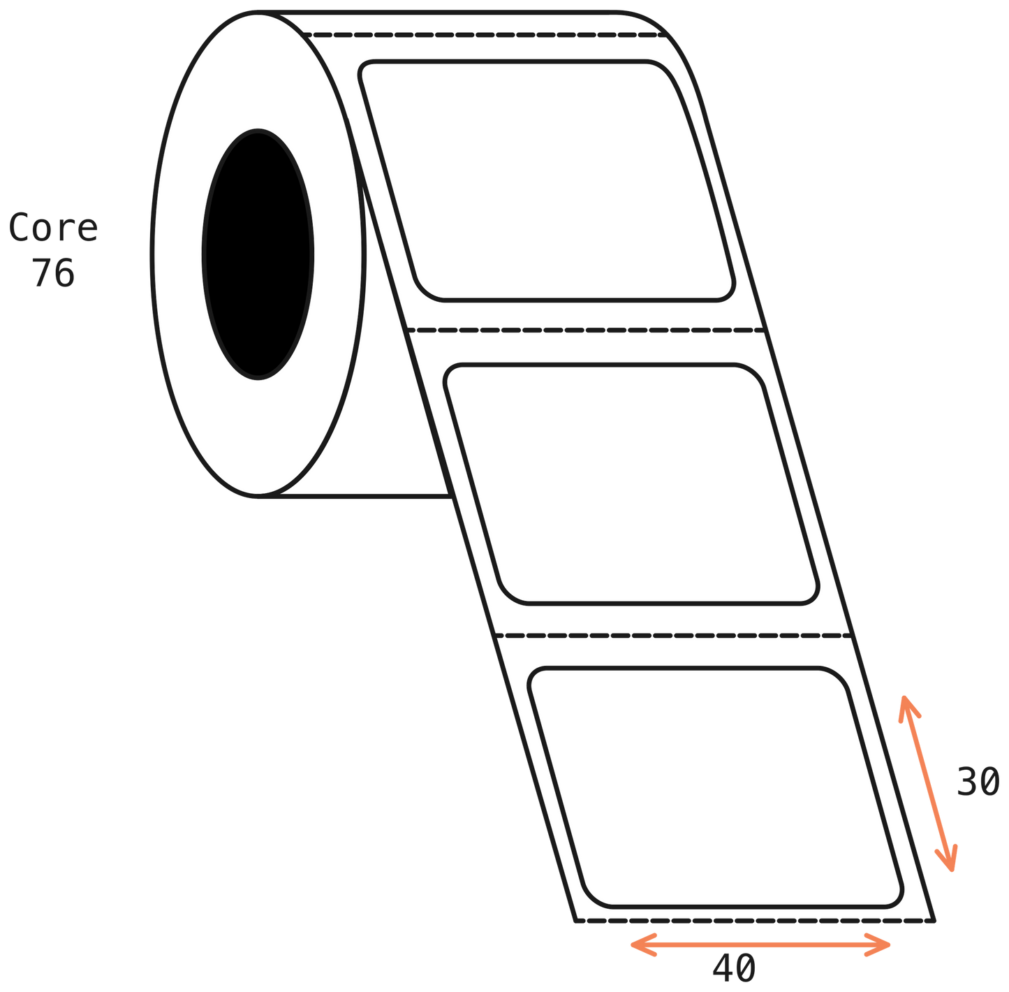 Thermal Transfer 40x30mm 1 Across Matt Labels 76mm Core, 5000/Roll, 8 Rolls/Carton, Permanent