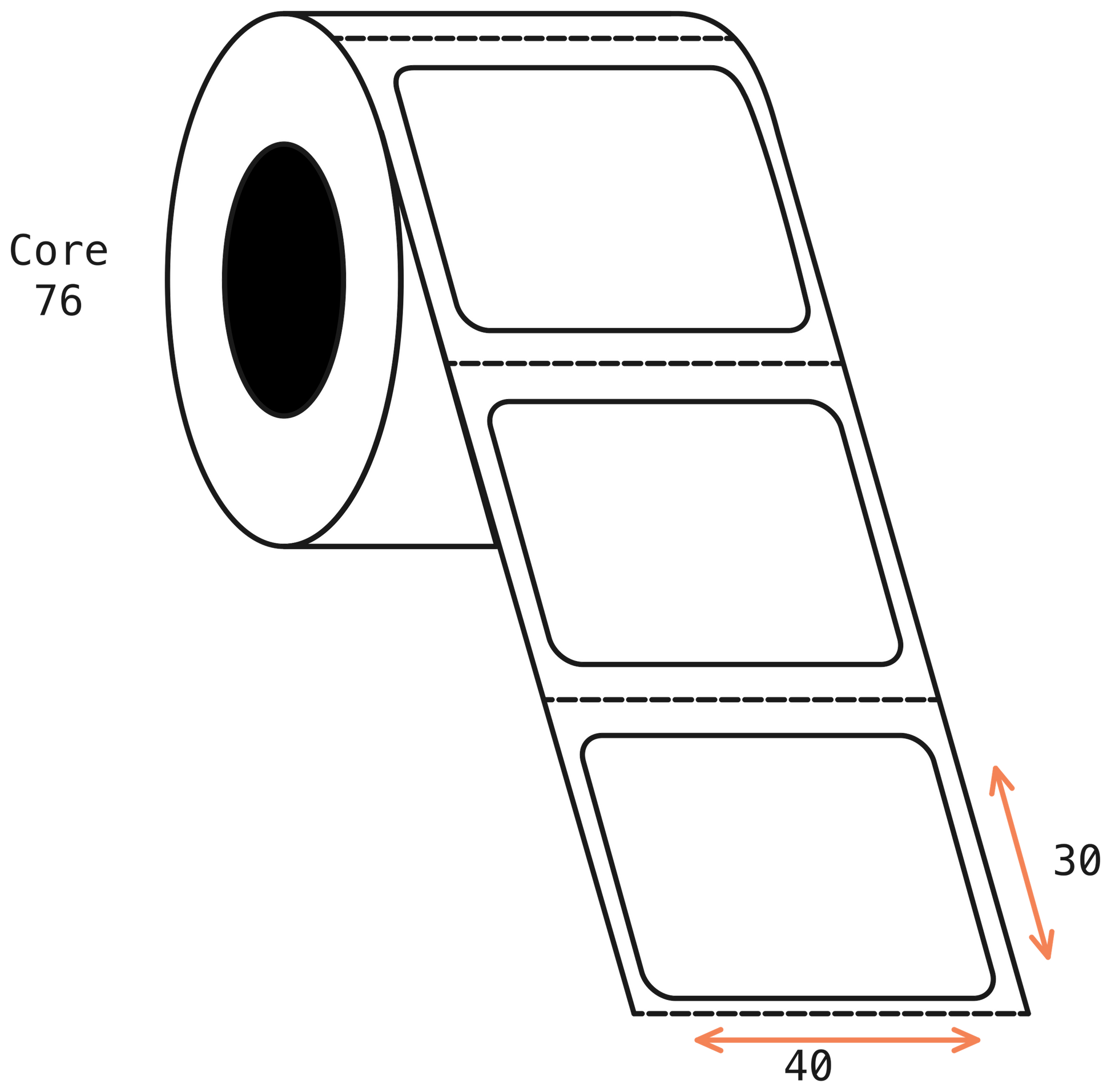 Thermal Transfer 40x30mm 1 Across Matt Labels 76mm Core, 5000/Roll, 8 Rolls/Carton, Permanent
