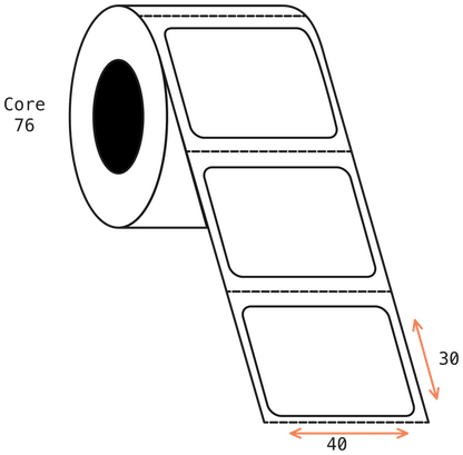 Thermal Transfer 40x30mm 1 Across Matt Labels 76mm Core, 5000/Roll, 8 Rolls/Carton, Permanent