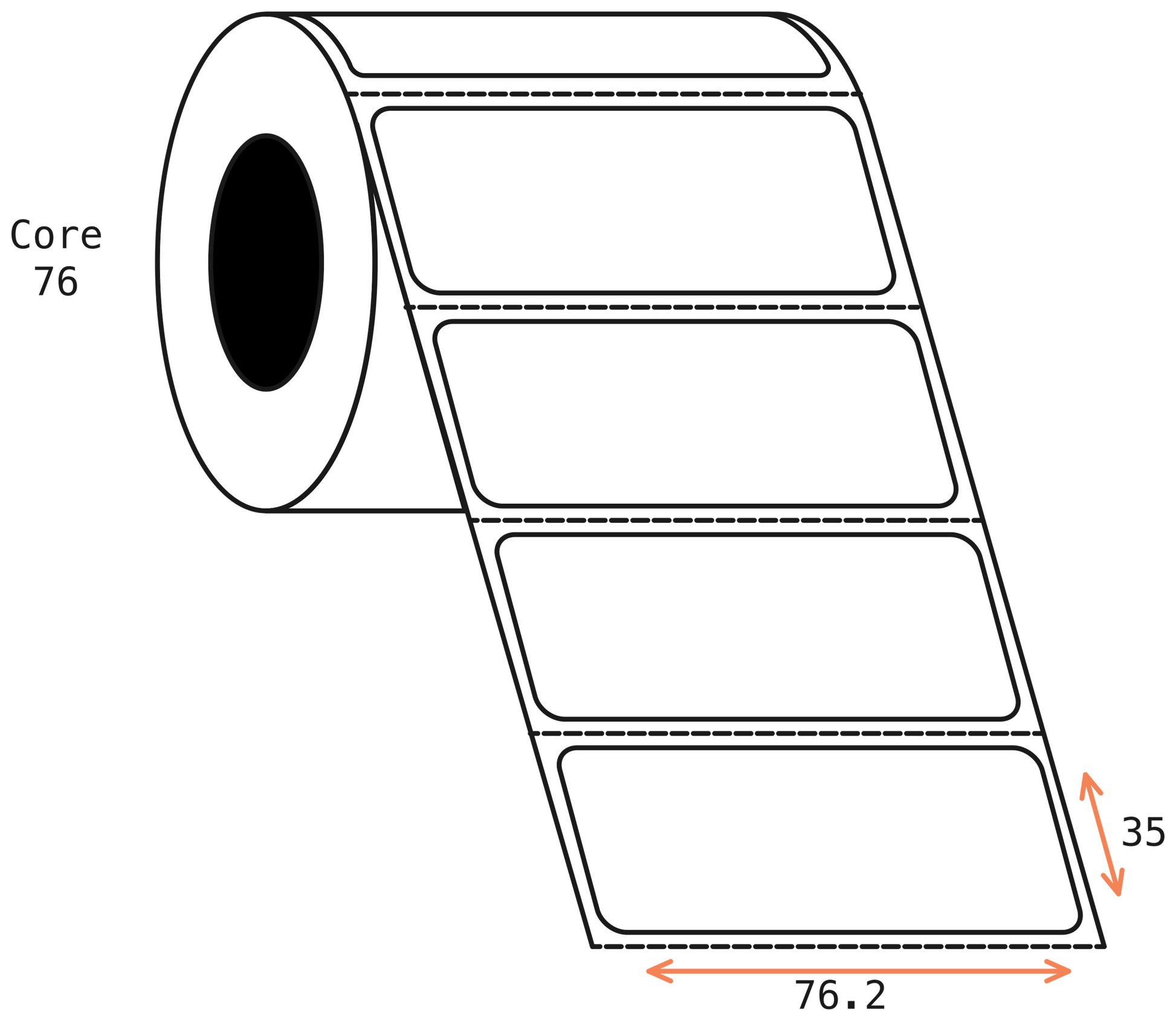 Thermal Transfer 76x36mm 1 Across Matt Labels 76mm Core, 4000/Roll, 8 Rolls/Carton, Permanent