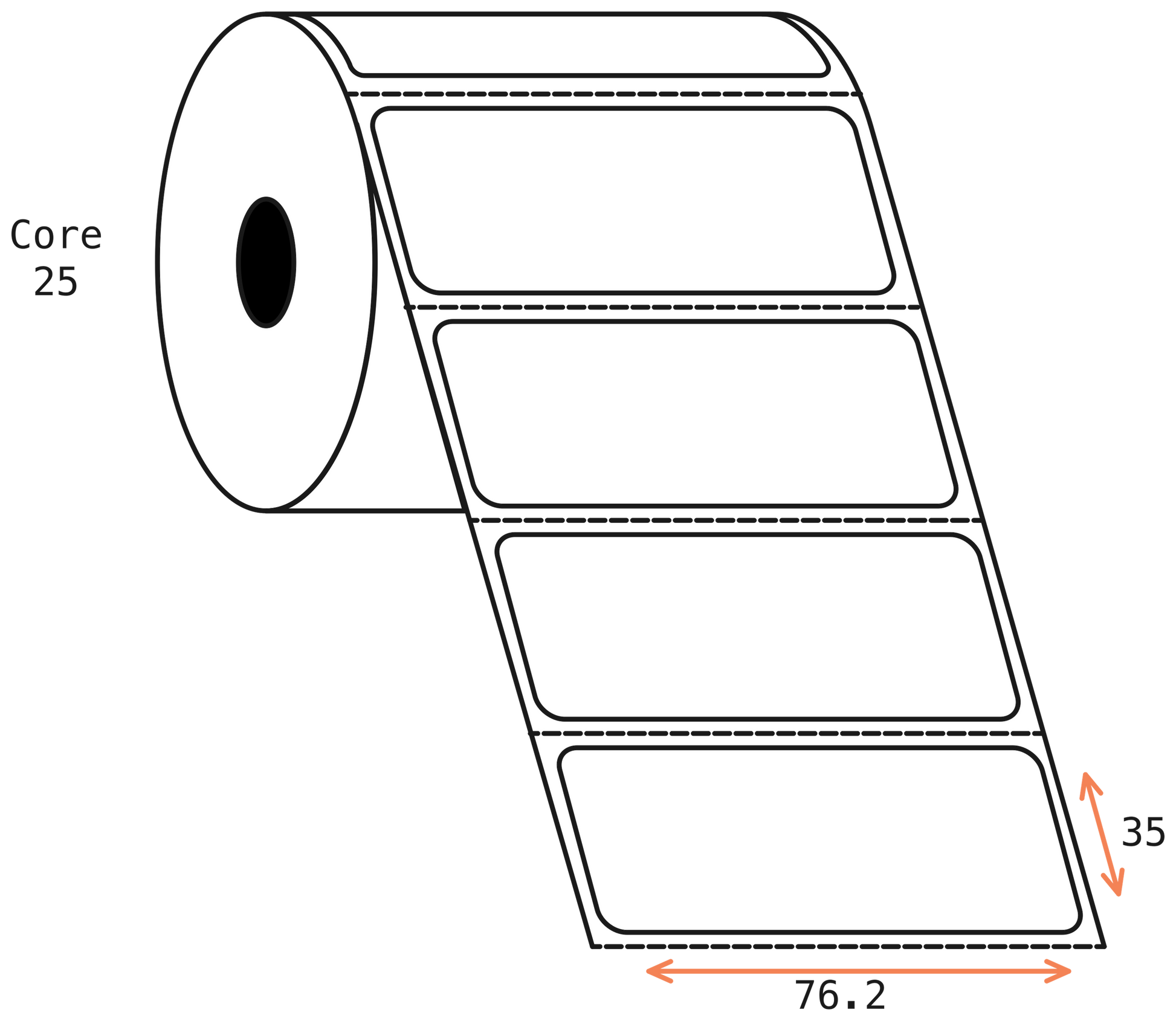 Thermal Transfer 76x36mm 1 Across Matt Labels 25mm Core, 2000/Roll, 20 Rolls/Carton, Permanent