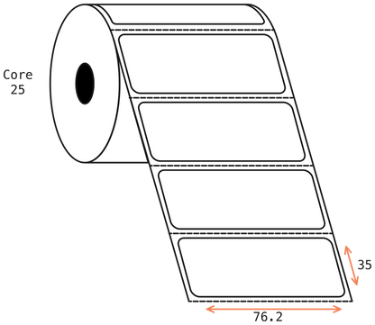 Thermal Transfer 76x36mm 1 Across Matt Labels 25mm Core, 2000/Roll, 20 Rolls/Carton, Permanent
