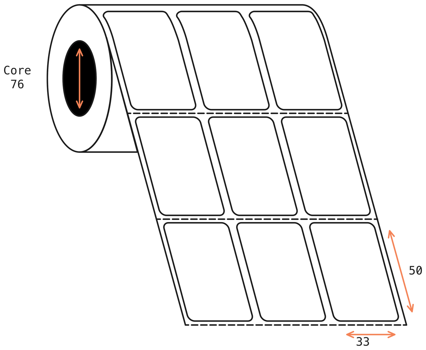 Direct Thermal 33x50mm 3 Across Matt Labels 76mm Core, 6000/Roll, 8 Rolls/Carton, Permanent