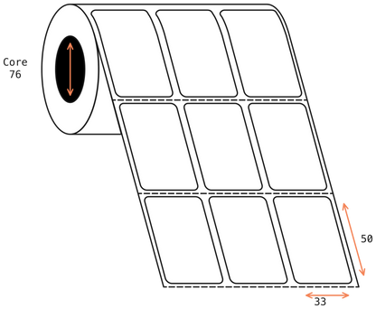 Direct Thermal 33x50mm 3 Across Matt Labels 76mm Core, 6000/Roll, 8 Rolls/Carton, Permanent