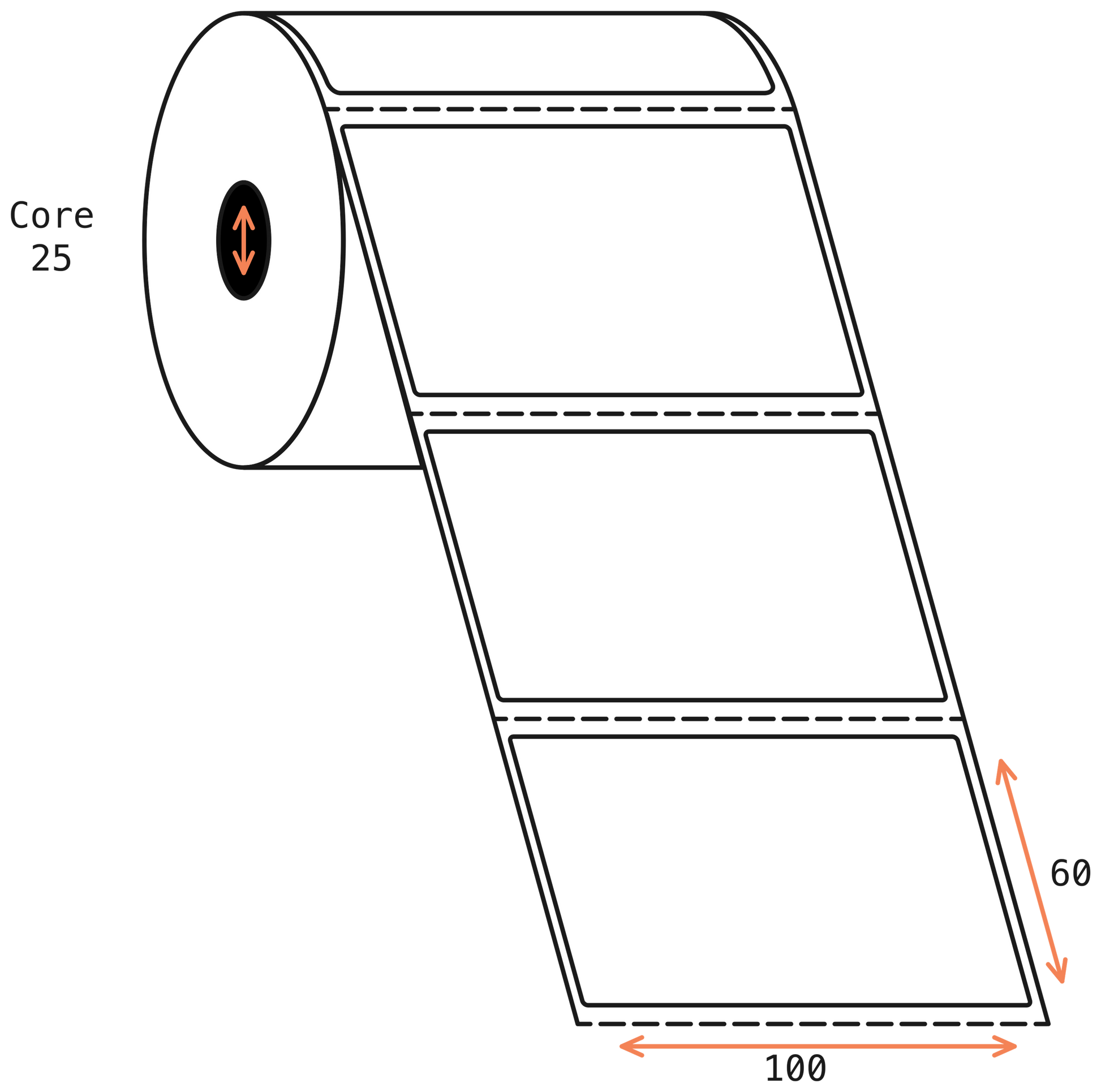 Direct Thermal 100x60mm 1 Across Matt Labels 25mm Core, 1000/Roll, 20 Rolls/Carton, Perm NoPerf