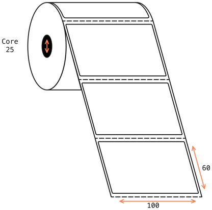 Direct Thermal 100x60mm 1 Across Matt Labels 25mm Core, 1000/Roll, 20 Rolls/Carton, Perm NoPerf
