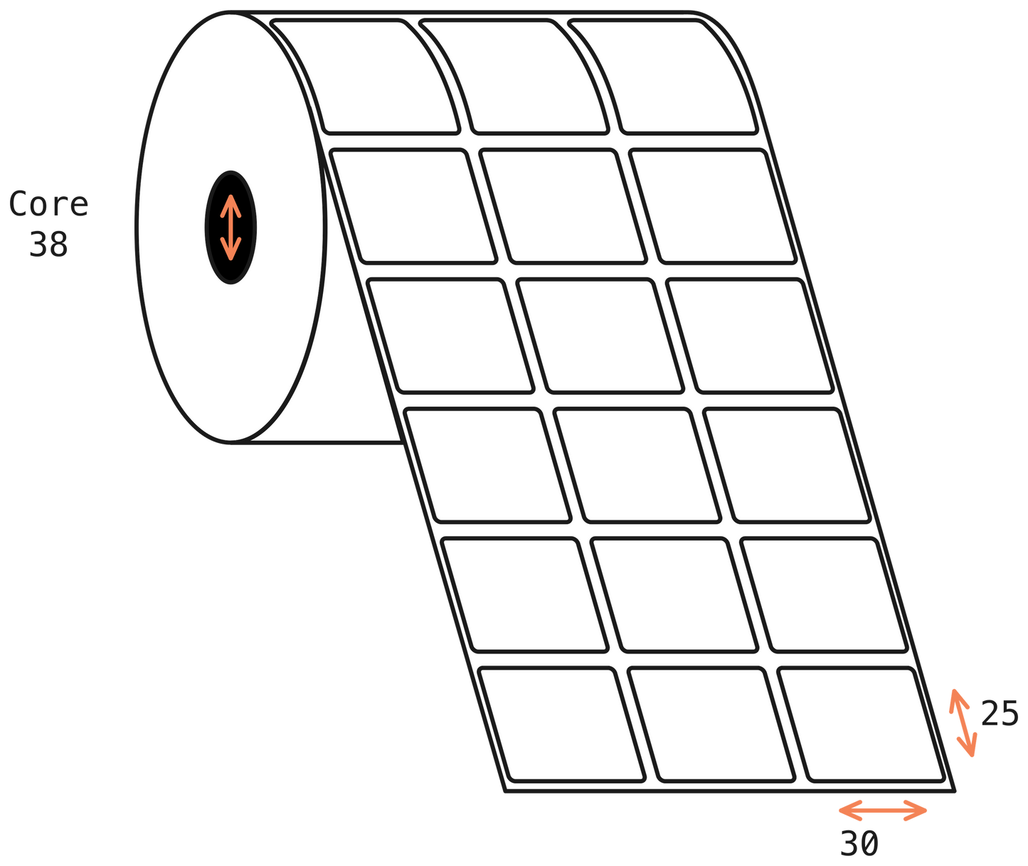 Direct Thermal Toniq Space POS 30x25mm Matt 3 Across 40mm Core, 5001/Roll, 8 Rolls/Carton, Removable