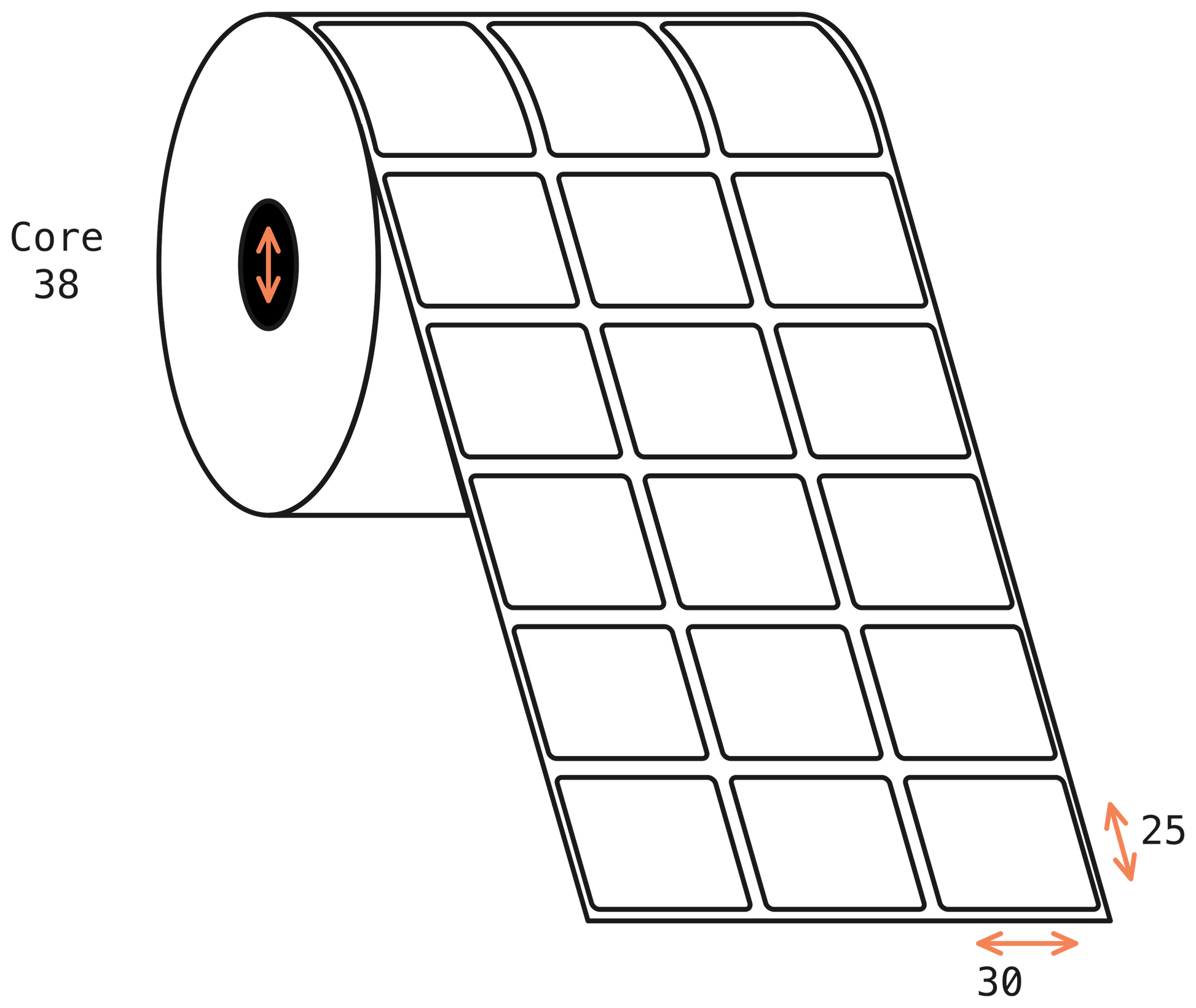 Direct Thermal Toniq Space POS 30x25mm Matt 3 Across 40mm Core, 5001/Roll, 8 Rolls/Carton, Removable