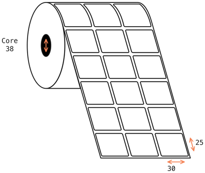 Direct Thermal Toniq Space POS 30x25mm Matt 3 Across 40mm Core, 5001/Roll, 8 Rolls/Carton, Removable