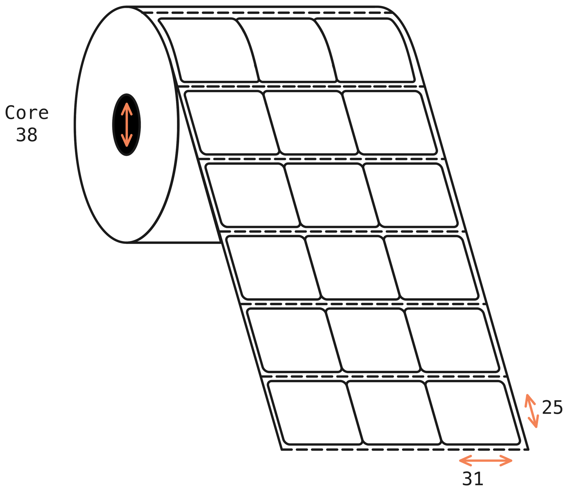 Direct Thermal Lots/Lockie Join POS 30x25mm Matt 3 Across 40mm Core, 5001/Roll, 8 Rolls/Carton, Removable