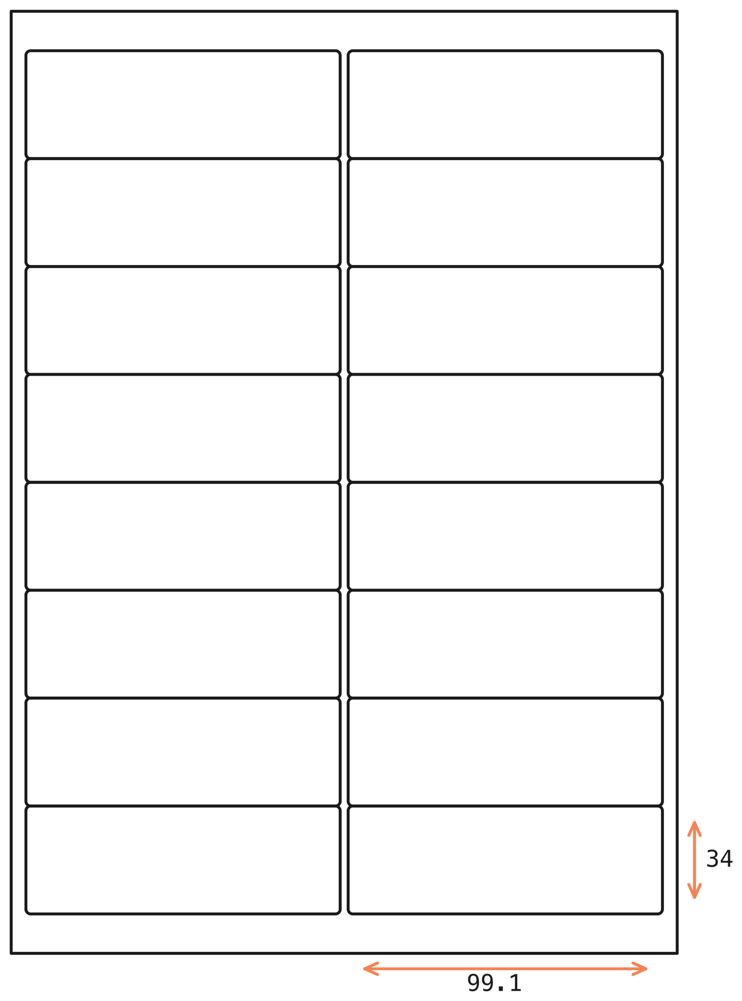 Allmark A4 Laser Border 16UP 99.1x34mm Matt White Permanent, 100 Sheets Per Box/8 Boxes Per Carton