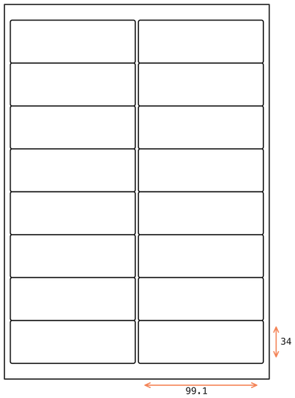 Allmark A4 Laser Border 16UP 99.1x34mm Matt White Permanent, 100 Sheets Per Box/8 Boxes Per Carton