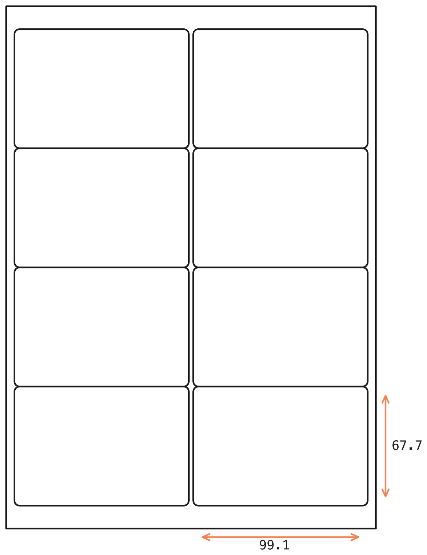 Allmark A4 Laser Border 8UP 99.1x67.7mm Matt White Permanent, 100 Sheets Per Box/8 Boxes Per Carton