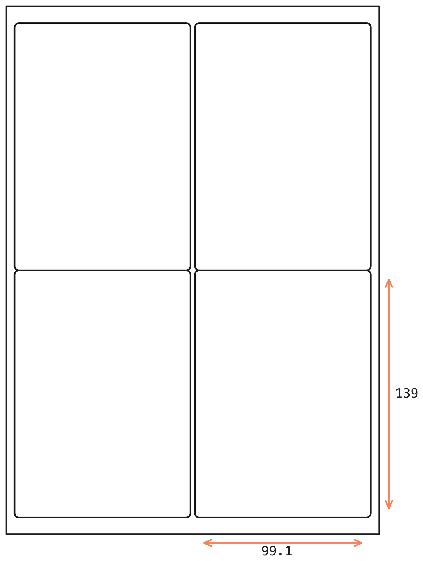 Allmark A4 Laser Border 4UP 99.1x139mm Matt White Permanent, 100 Sheets Per Box/8 Boxes Per Carton