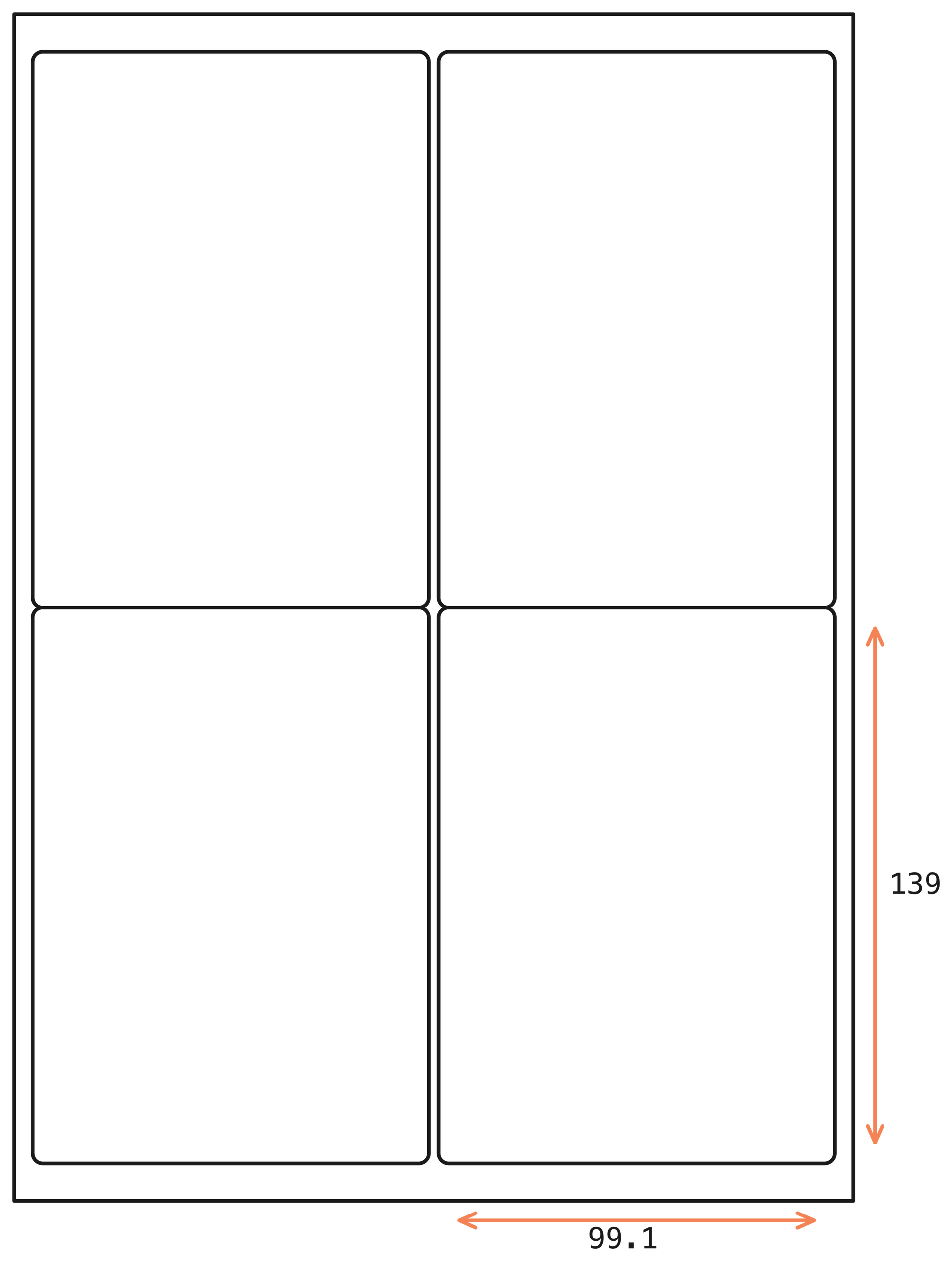 Allmark A4 Laser Border 4UP 99.1x139mm Matt White Permanent, 100 Sheets Per Box/8 Boxes Per Carton