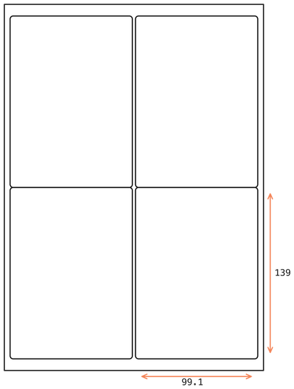Allmark A4 Laser Border 4UP 99.1x139mm Matt White Permanent, 100 Sheets Per Box/8 Boxes Per Carton