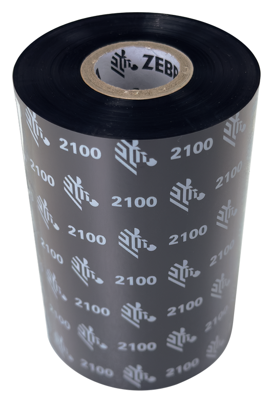 Zebra 2100 Black 110mm x 450m Wax Face Out Flat Head, Enhanced Wax